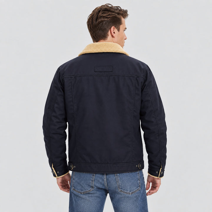 Giacca trucker da uomo foderata in sherpa con colletto risvoltato