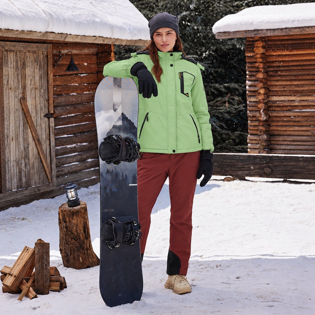 Veste de Ski Femme Doublée Polaire Imperméable Col Montant