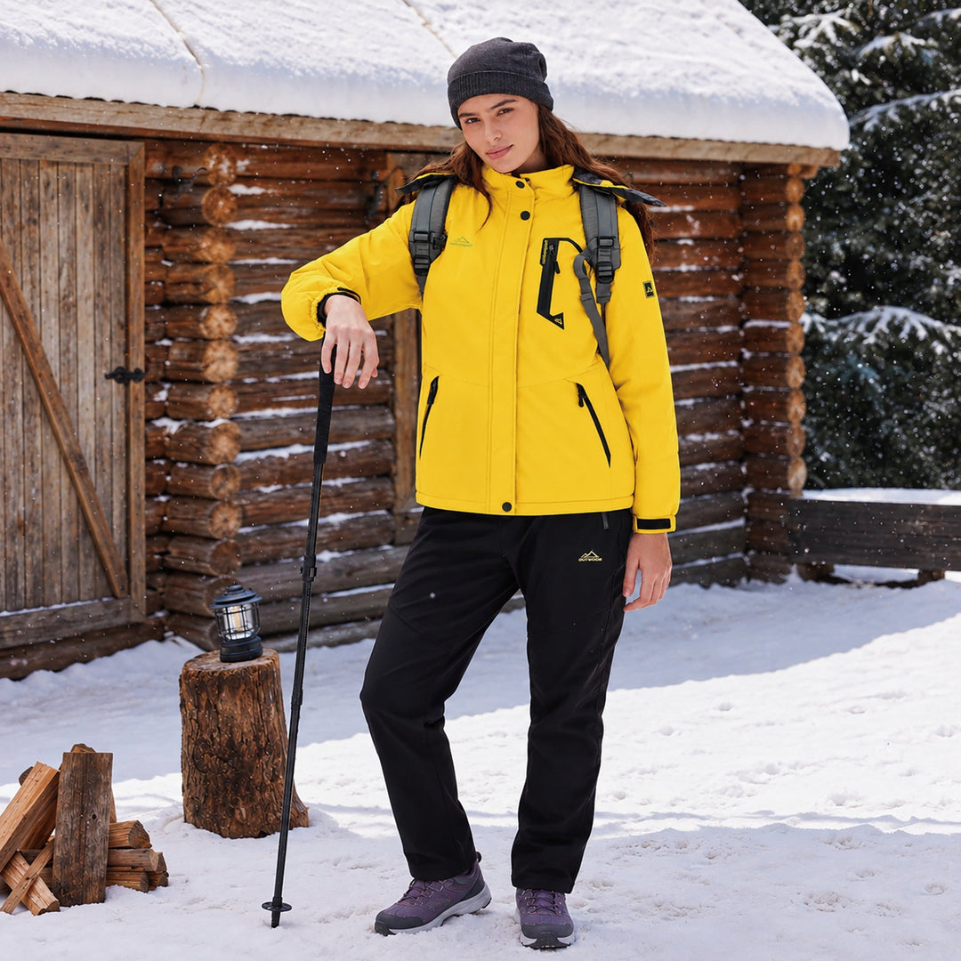Veste de Ski Femme Doublée Polaire Imperméable Col Montant