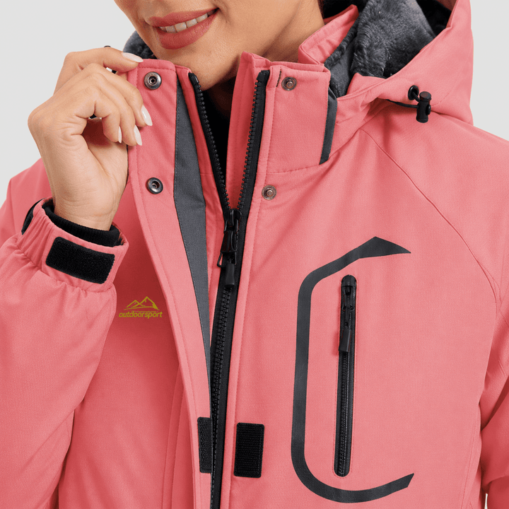 Veste de Ski Femme Imperméable Doublée Polaire à Capuche