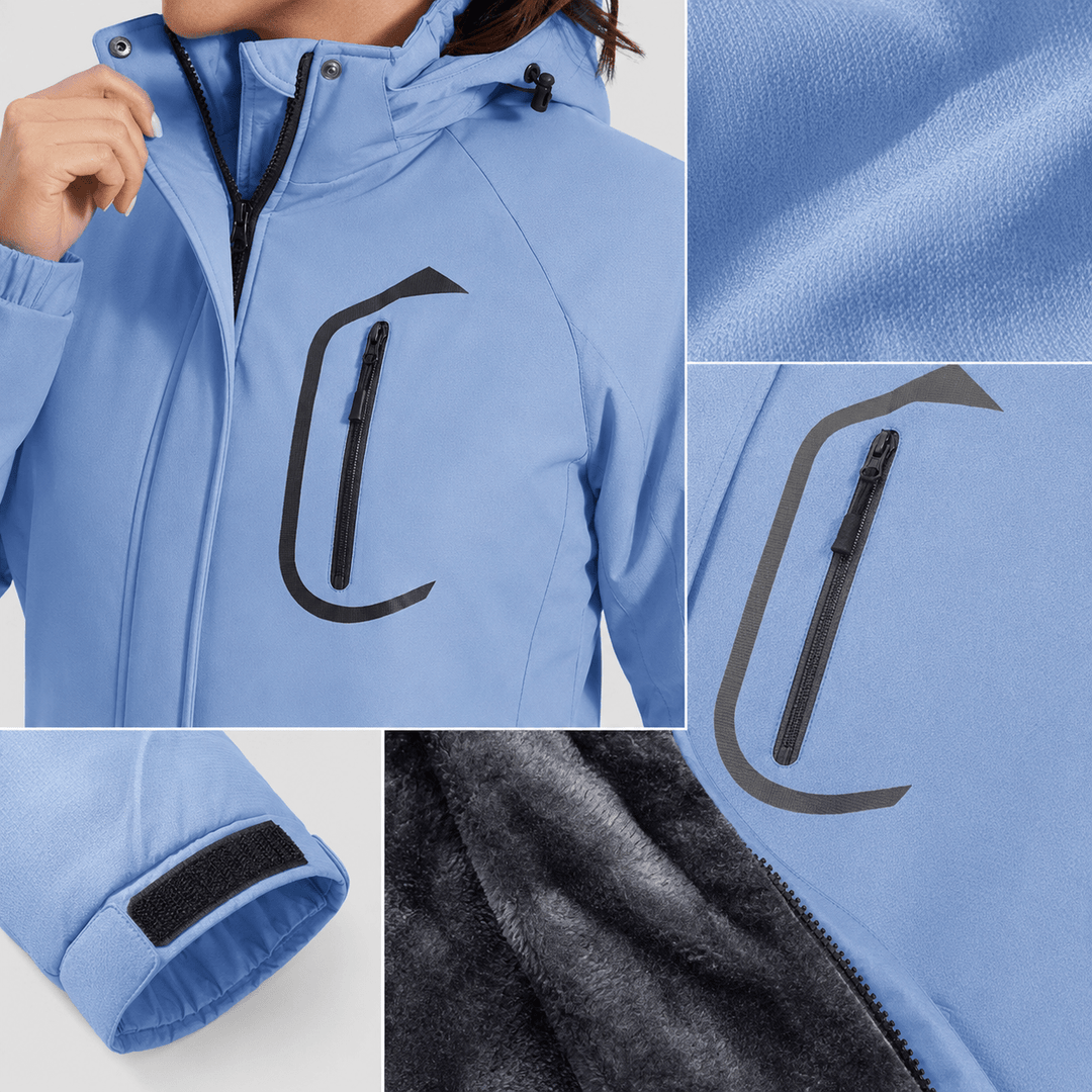 Veste de Ski Femme Imperméable Doublée Polaire à Capuche