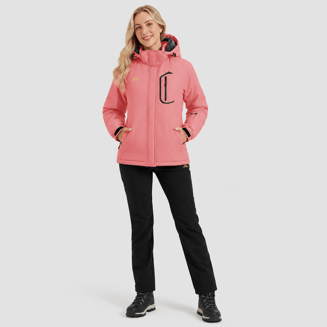 Veste de Ski Femme Imperméable Doublée Polaire à Capuche