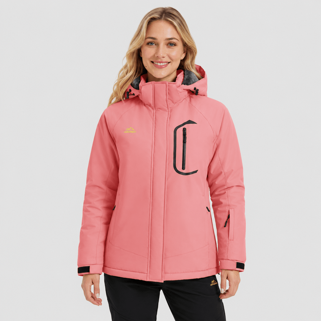 Veste de Ski Femme Imperméable Doublée Polaire à Capuche