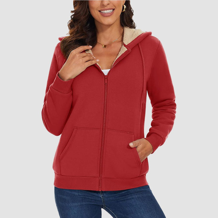Sweat à Capuche Femme Doublé Sherpa Zippé avec Poches