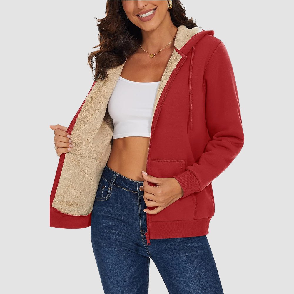 Sweat à Capuche Femme Doublé Sherpa Zippé avec Poches
