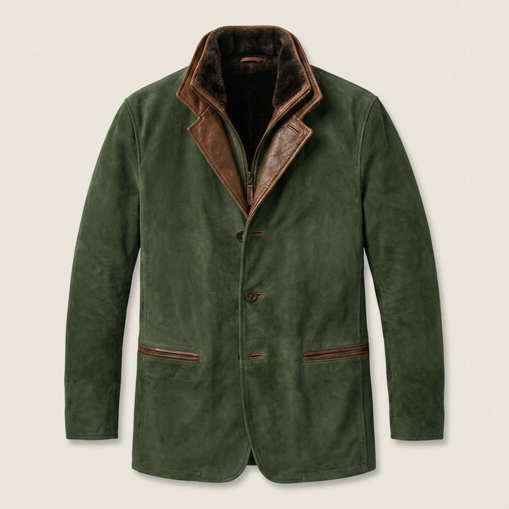 Veste en Daim Homme avec Col Montant en Cuir