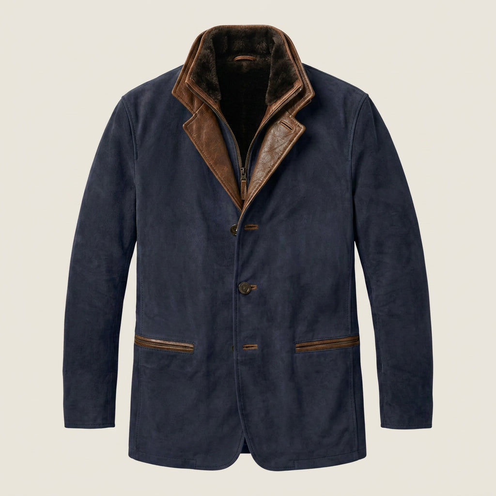 Veste en Daim Homme avec Col Montant en Cuir