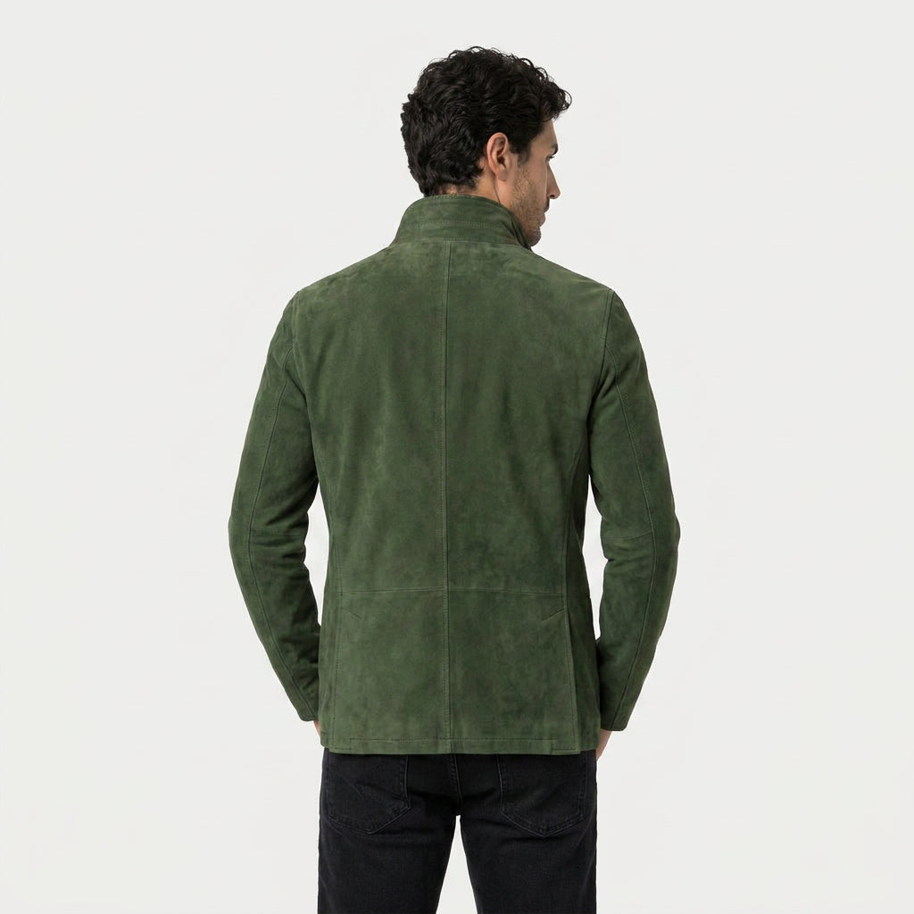 Veste en Daim Homme avec Col Montant en Cuir