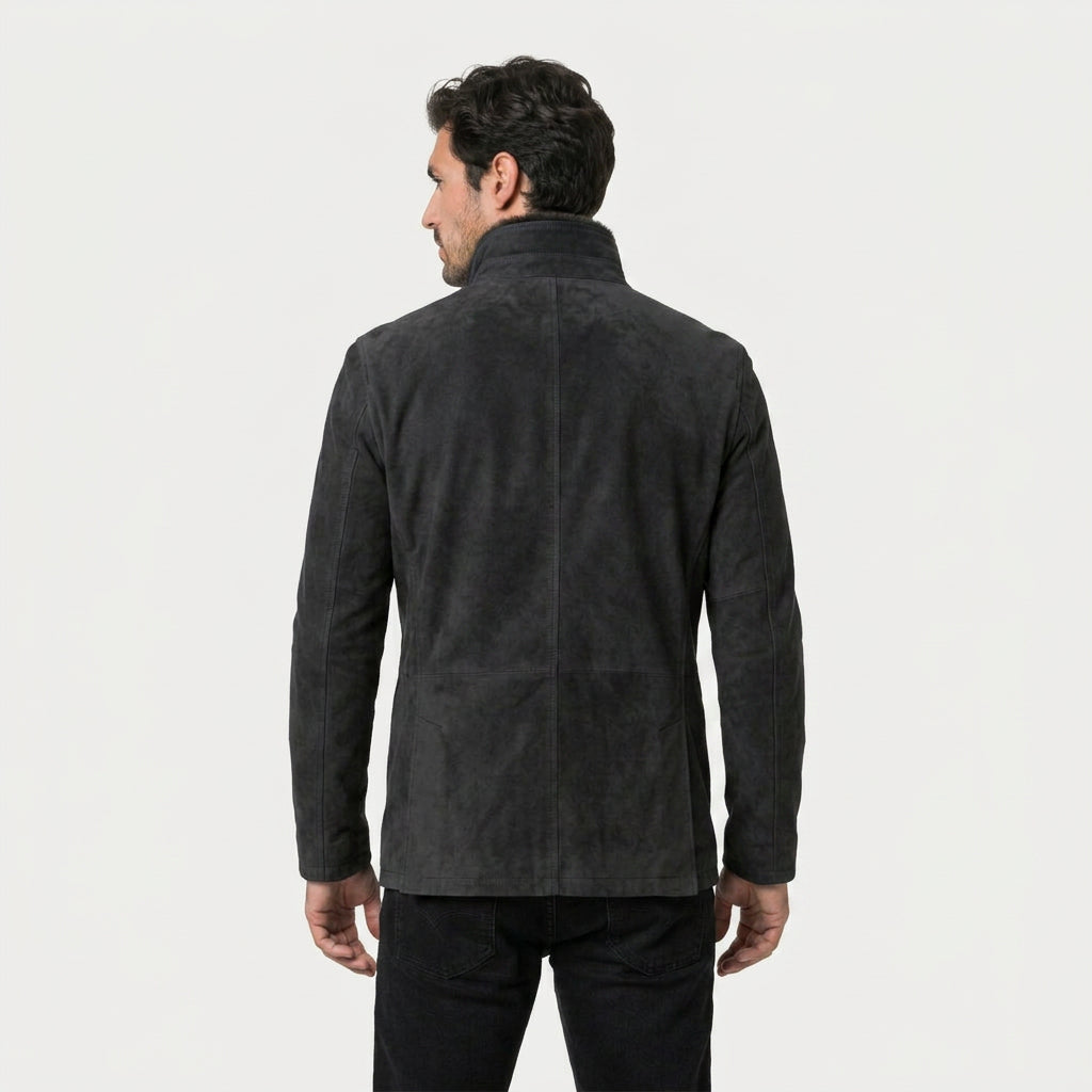 Veste en Daim Homme avec Col Montant en Cuir