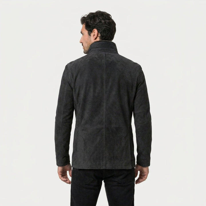Veste en Daim Homme avec Col Montant en Cuir