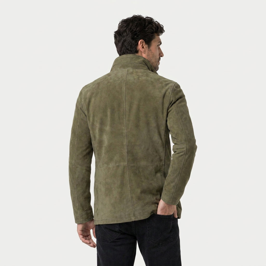 Veste en Daim Homme avec Col Montant en Cuir