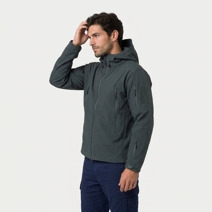 Giacca tattica softshell da uomo con cappuccio e tasche con zip