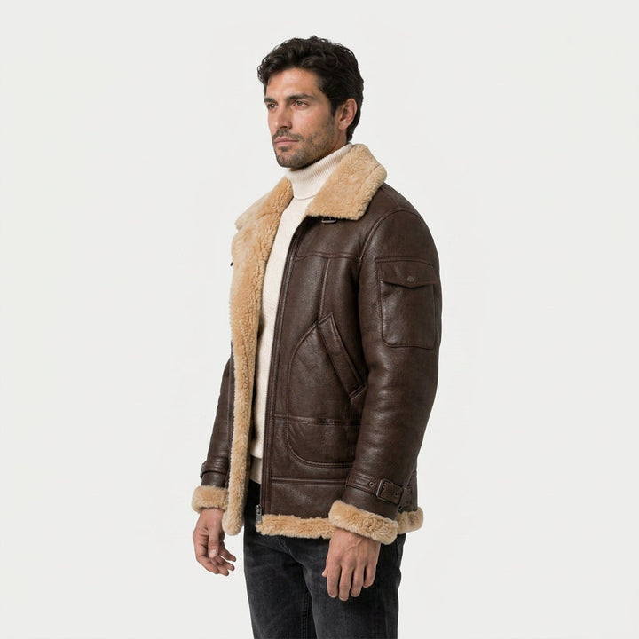 Giacca da uomo in vera pelle d'agnello con fodera in sherpa