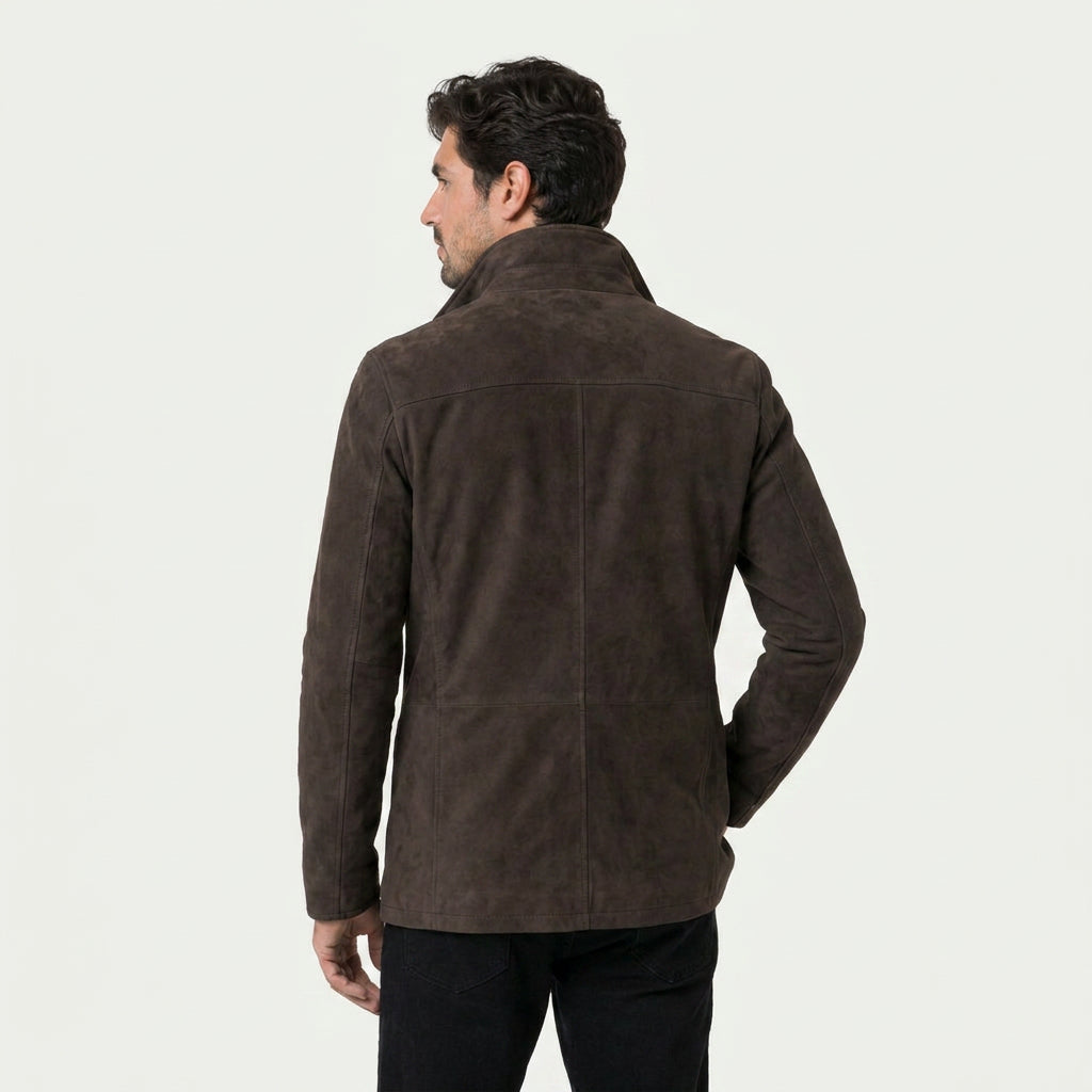 Veste en Daim Homme avec Col Montant en Cuir