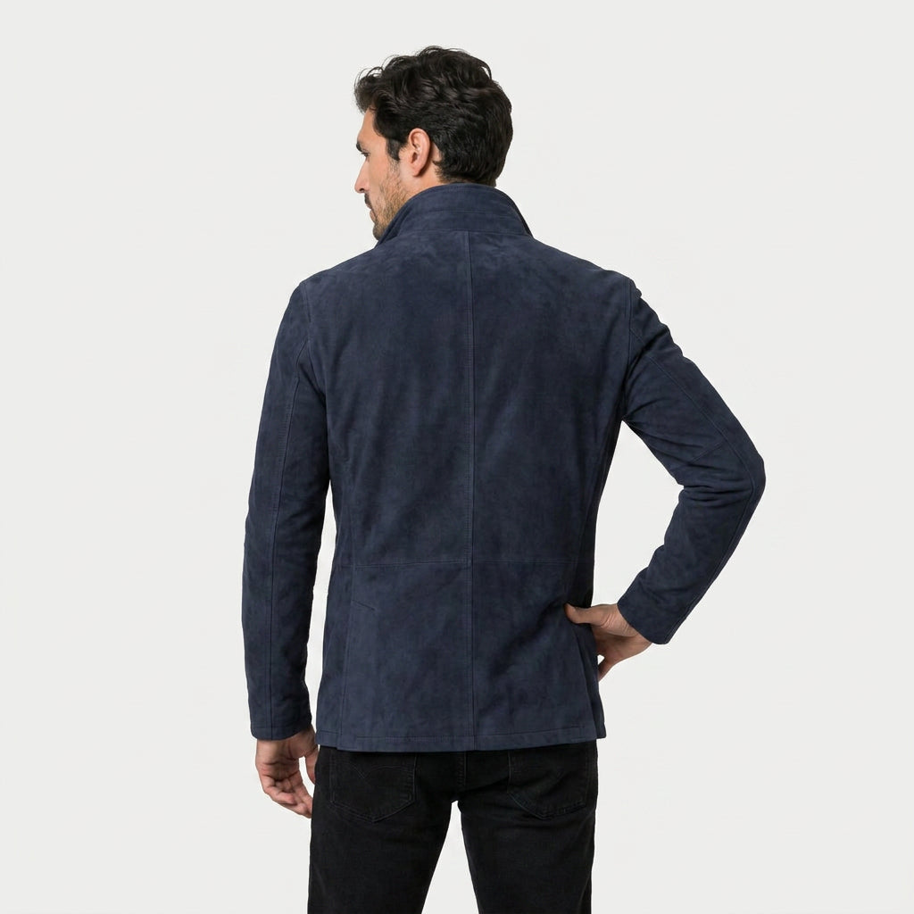 Veste en Daim Homme avec Col Montant en Cuir