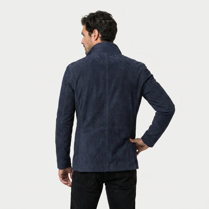 Veste en Daim Homme avec Col Montant en Cuir
