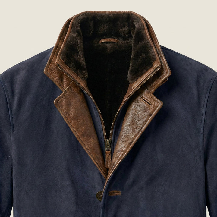 Veste en Daim Homme avec Col Montant en Cuir