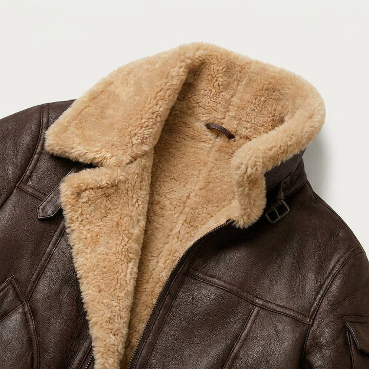 Giacca da uomo in vera pelle d'agnello con fodera in sherpa