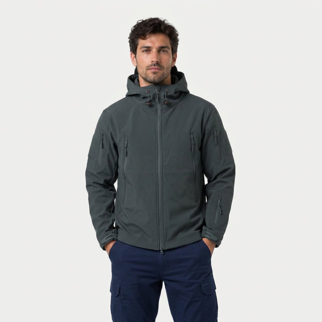 Giacca tattica softshell da uomo con cappuccio e tasche con zip