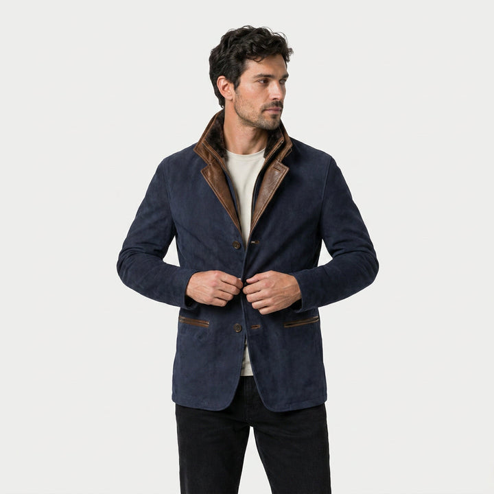 Veste en Daim Homme avec Col Montant en Cuir