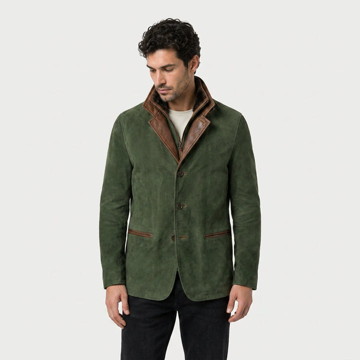Veste en Daim Homme avec Col Montant en Cuir