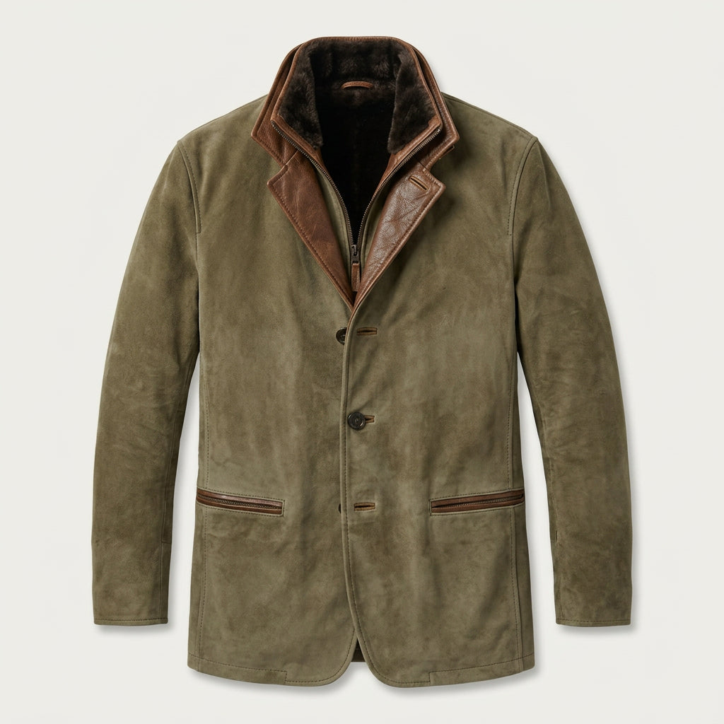 Veste en Daim Homme avec Col Montant en Cuir