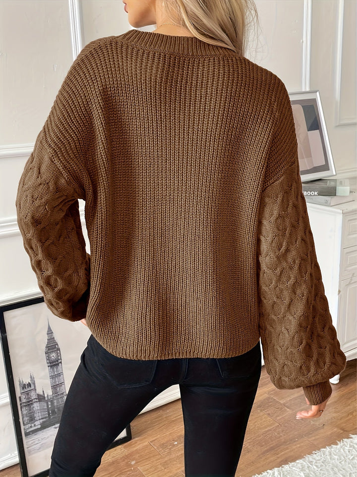 Pull Femme Maille Côtelée Avec Manches Losange Coupe Décontractée