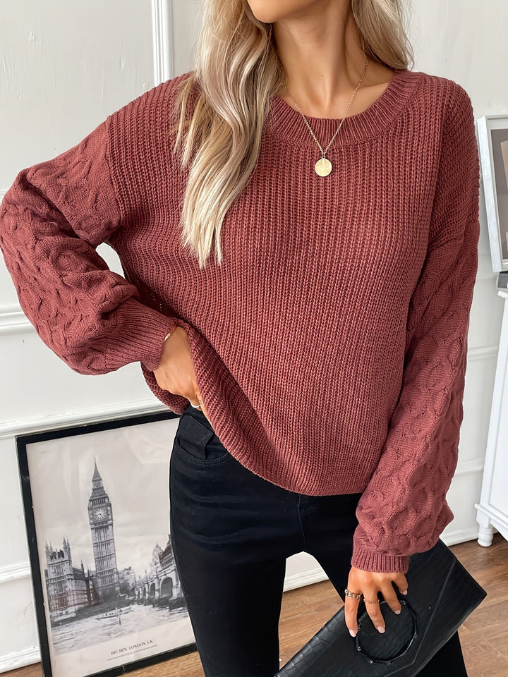 Pull Femme Maille Côtelée Avec Manches Losange Coupe Décontractée