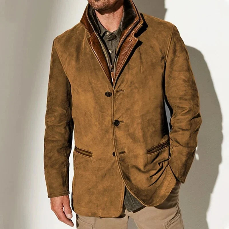 Blazer en Simili Daim à Col Contrastant pour Homme