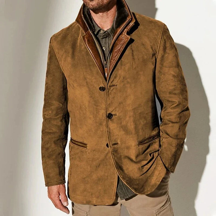 Blazer en Simili Daim à Col Contrastant pour Homme