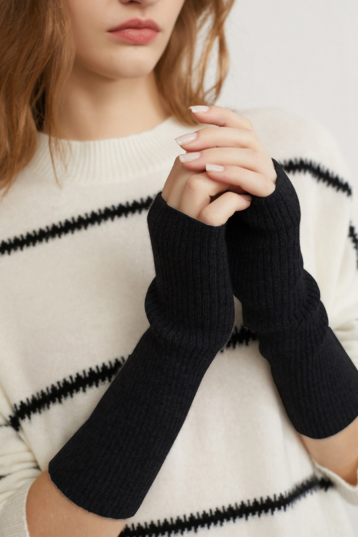 Donna – Guanti lunghi in puro cashmere – Polsini lunghi in maglia a coste