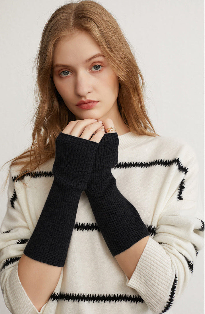 Donna – Guanti lunghi in puro cashmere – Polsini lunghi in maglia a coste