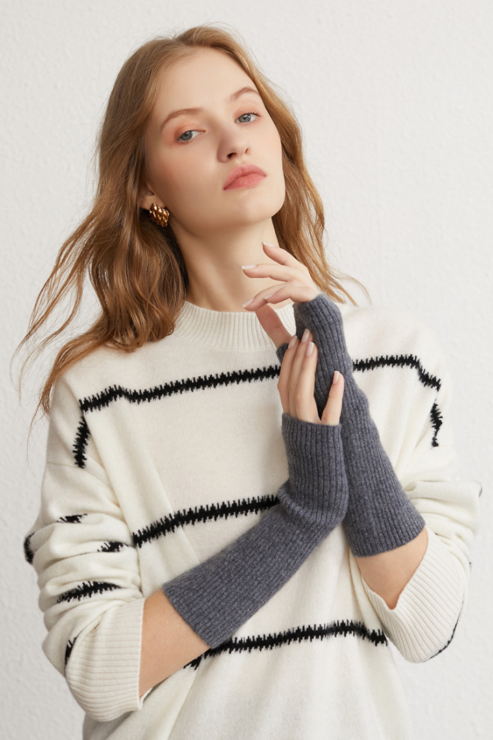Donna – Guanti lunghi in puro cashmere – Polsini lunghi in maglia a coste
