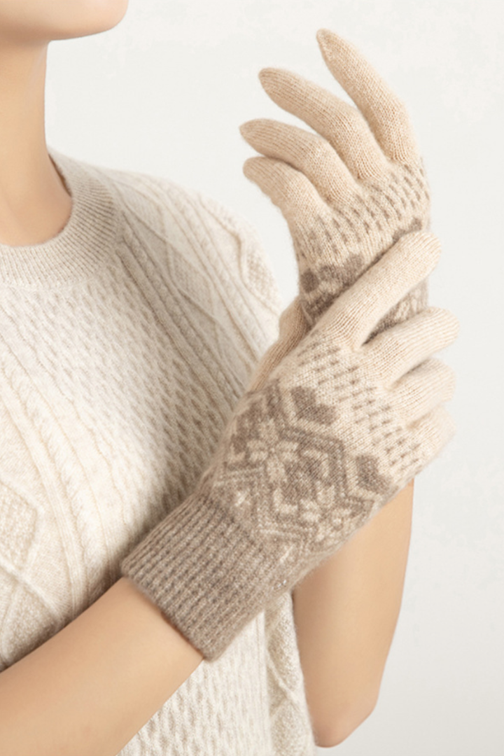 Gants Femme en Cachemire – Motif Flocon de Neige Fair Isle