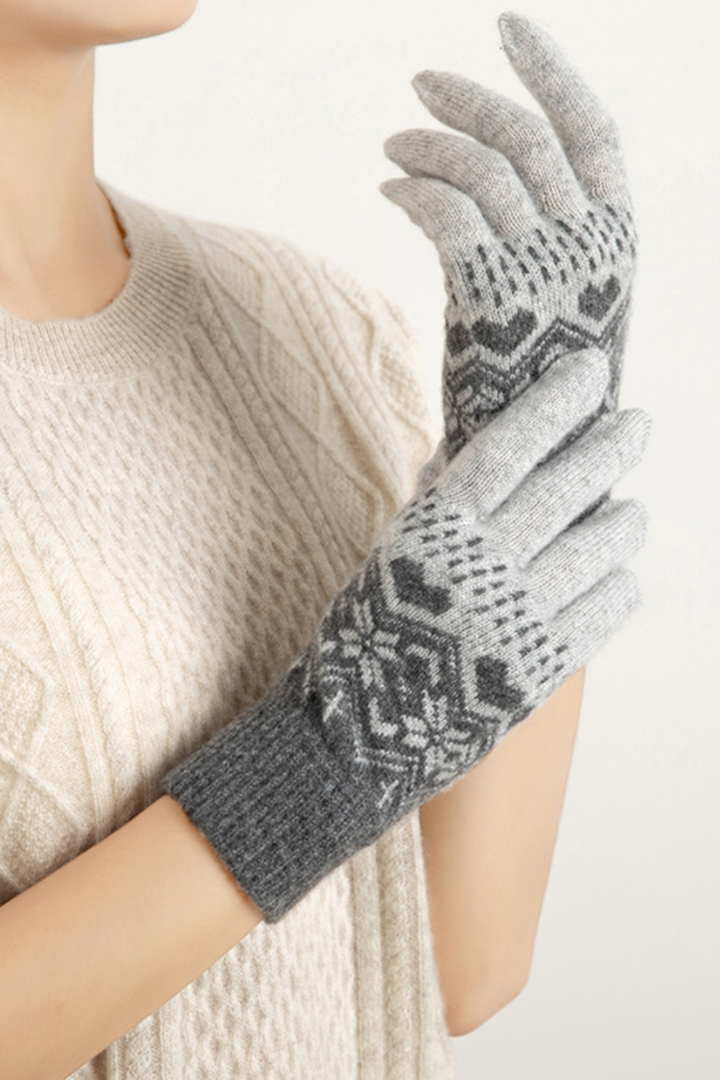 Gants Femme en Cachemire – Motif Flocon de Neige Fair Isle