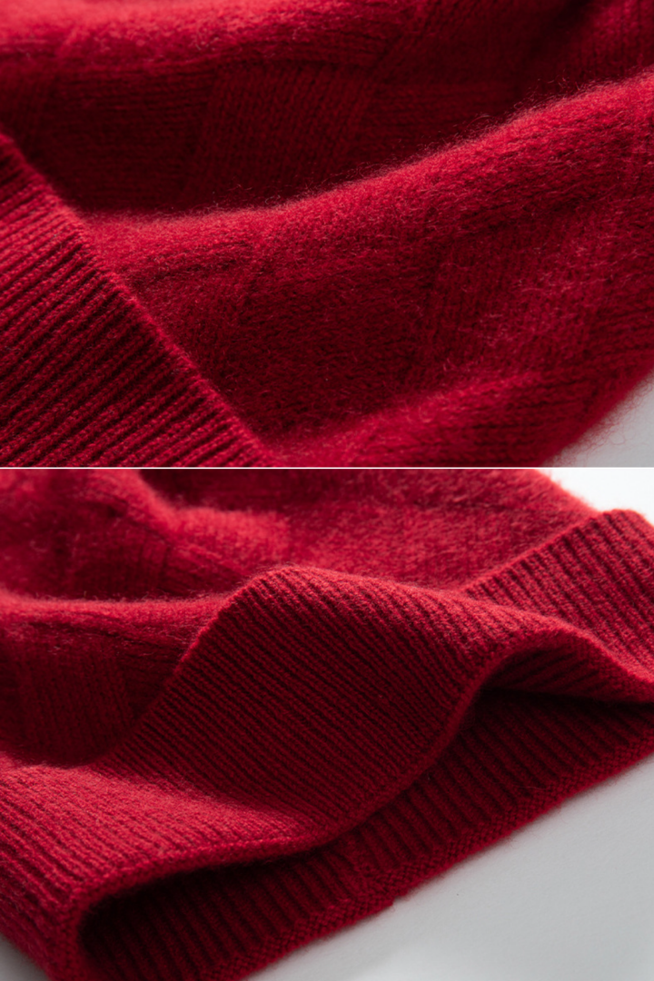 Berretto da donna in cachemire – Maglia testurizzata a diamante con risvolto