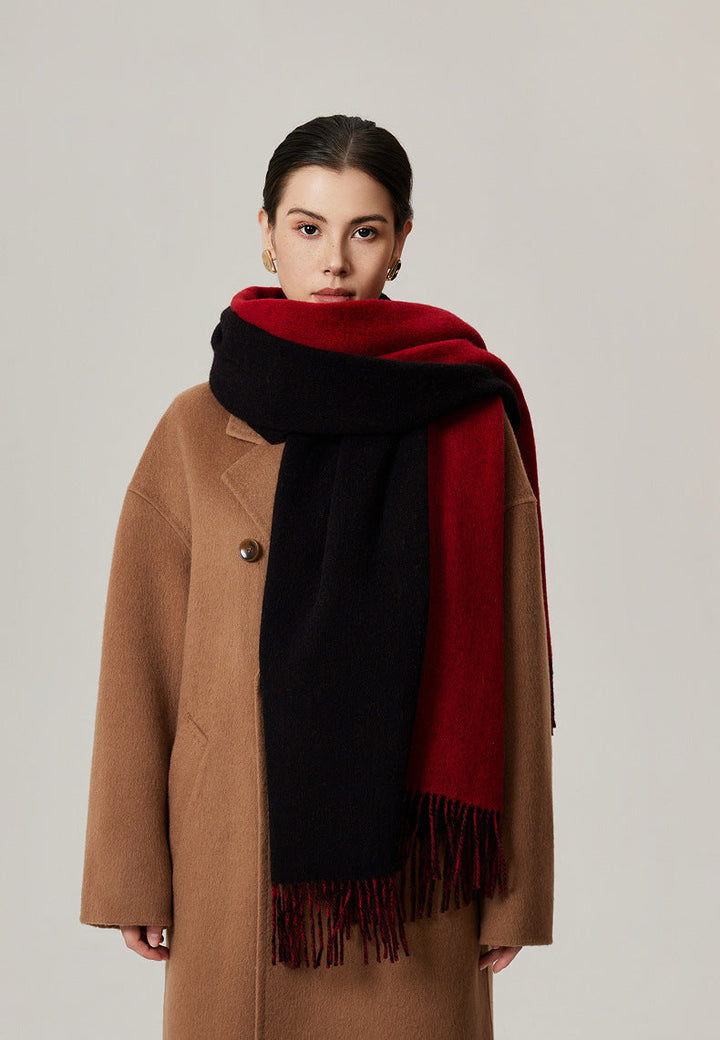 Femme – Écharpe Couverture Réversible en Laine d’Agneau – Grande Taille à Franges