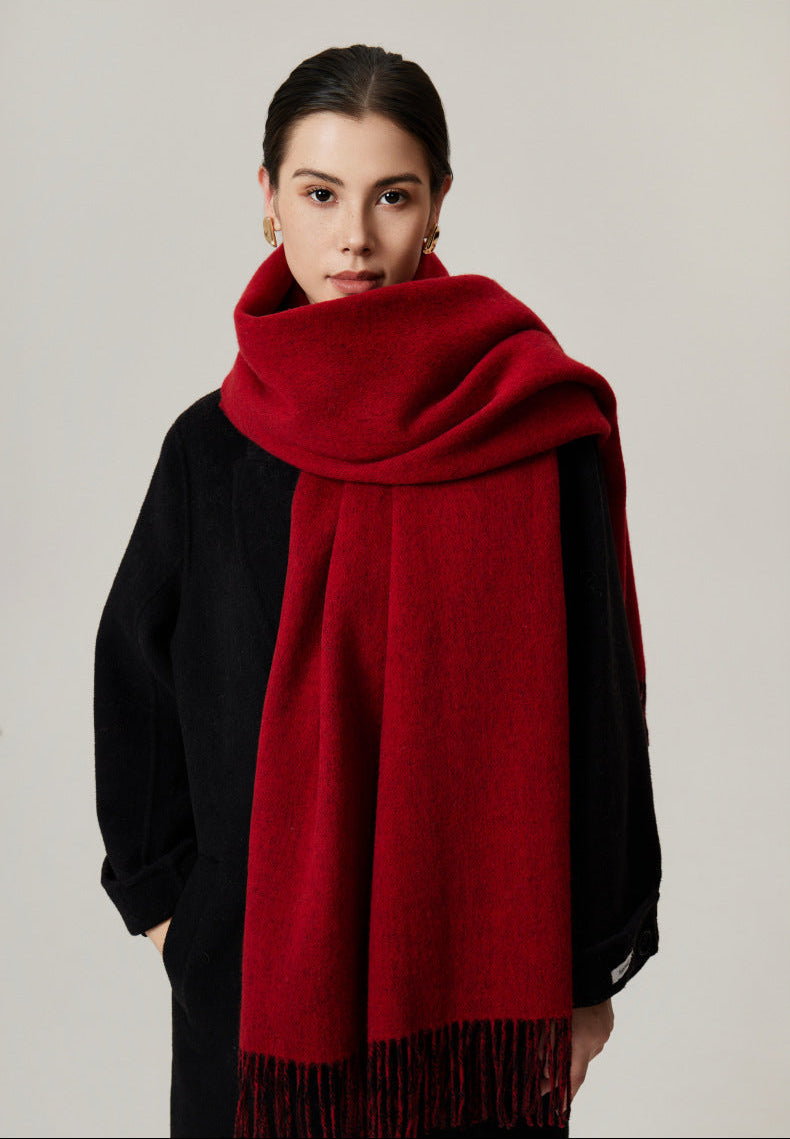 Femme – Écharpe Couverture Réversible en Laine d’Agneau – Grande Taille à Franges