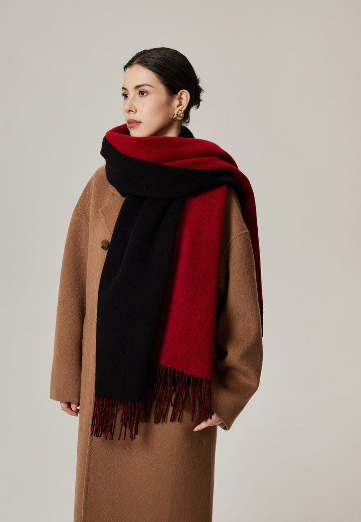 Femme – Écharpe Couverture Réversible en Laine d’Agneau – Grande Taille à Franges