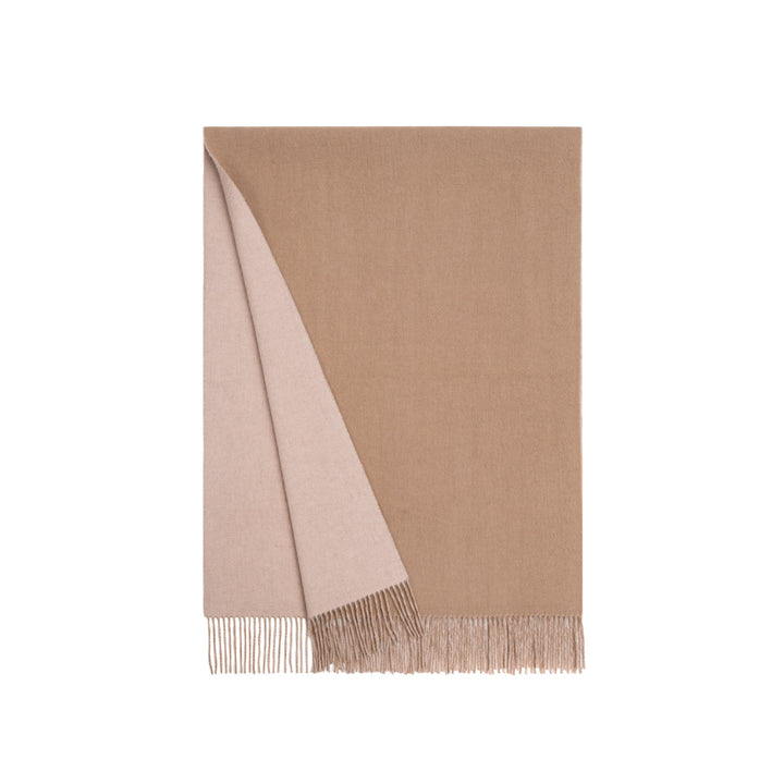 Femme – Écharpe Couverture Réversible en Laine d’Agneau – Grande Taille à Franges