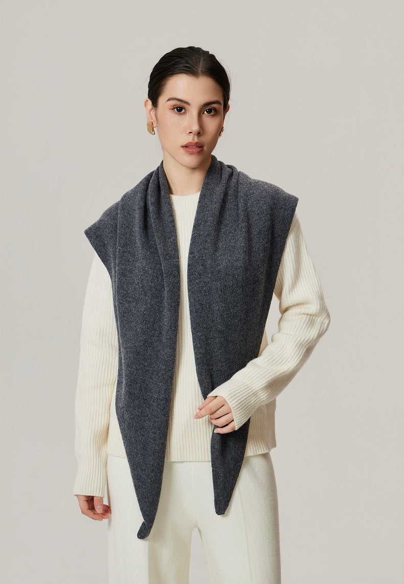 Women’s - Lambswool Triangular Scarf - Oversized Knitted Stole