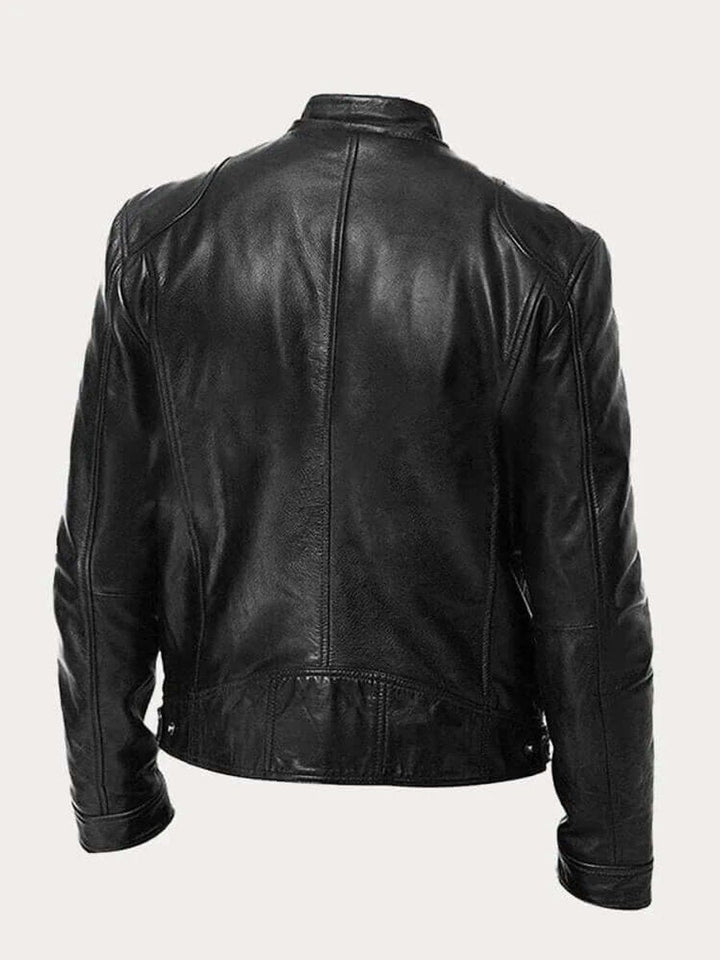 Blouson Motard Homme En Cuir Col Montant Zippé
