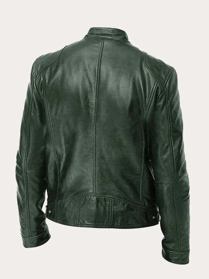 Blouson Motard Homme En Cuir Col Montant Zippé