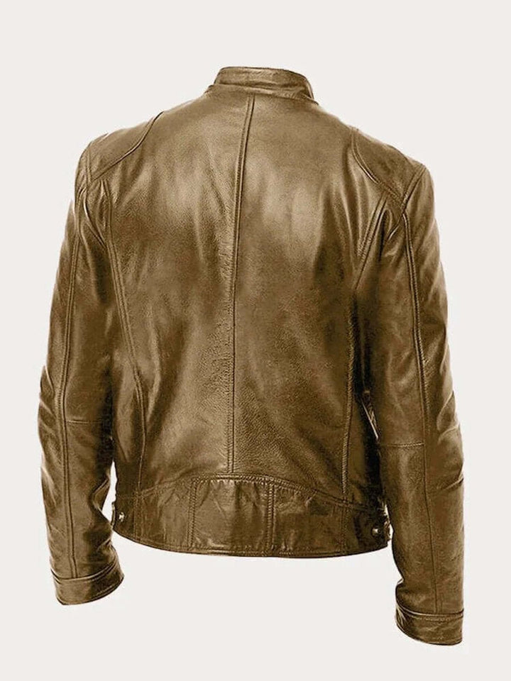 Blouson Motard Homme En Cuir Col Montant Zippé