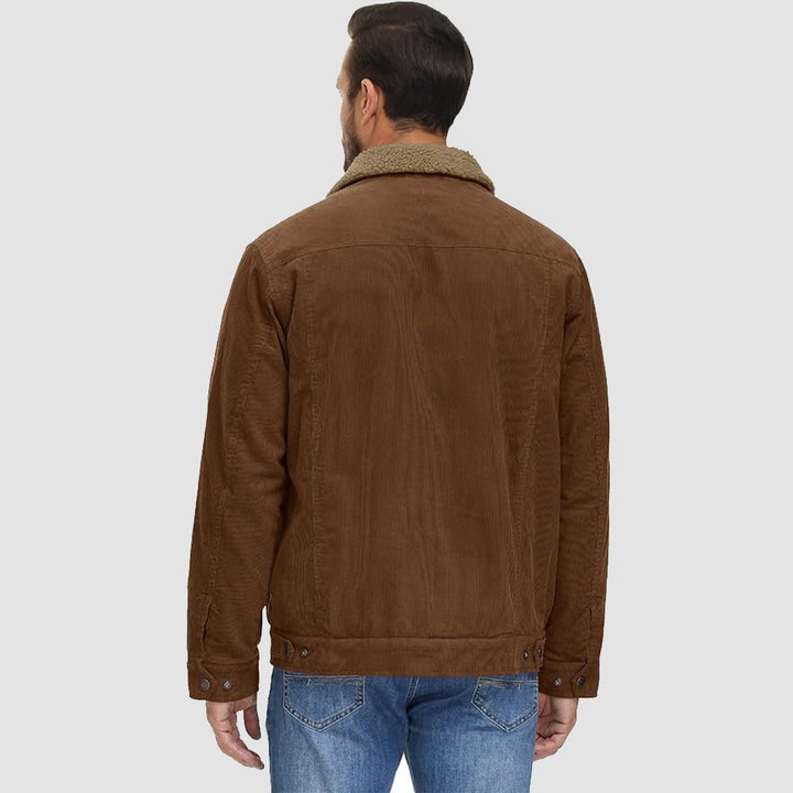 Veste en Velours Côtelé Homme Doublée Sherpa Boutons Pression