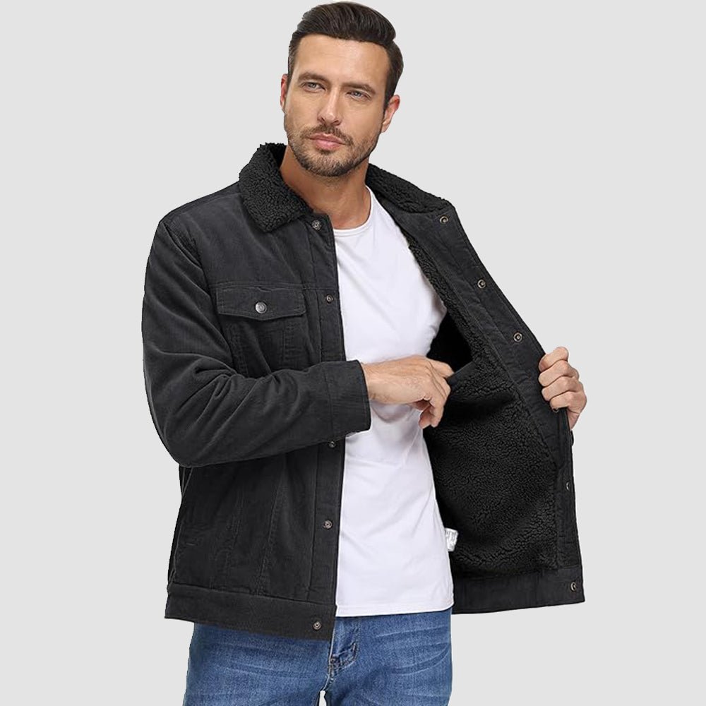 Veste en Velours Côtelé Homme Doublée Sherpa Boutons Pression