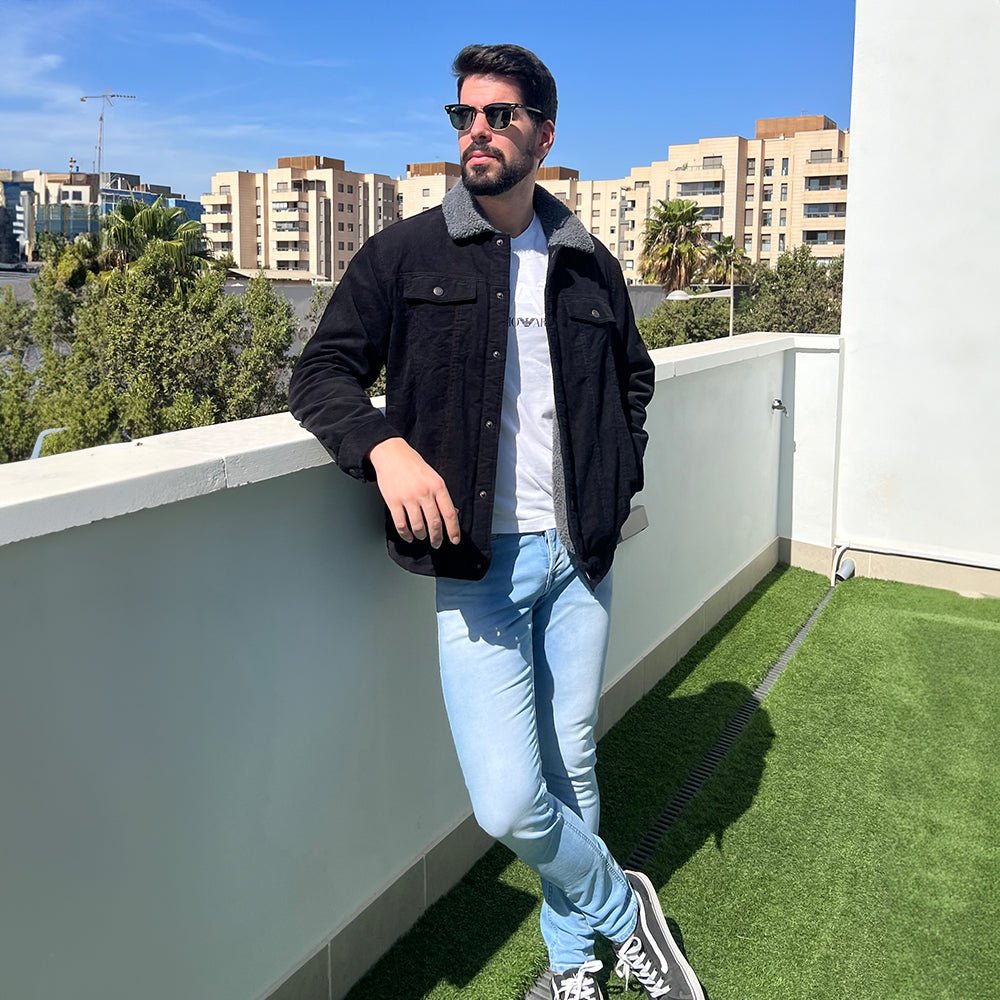 Veste en Velours Côtelé Homme Doublée Sherpa Boutons Pression