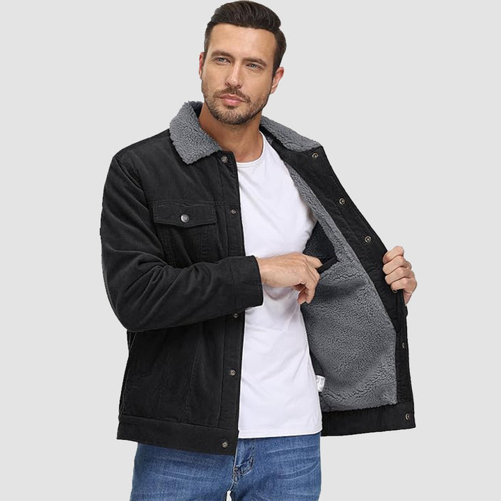 Veste en Velours Côtelé Homme Doublée Sherpa Boutons Pression