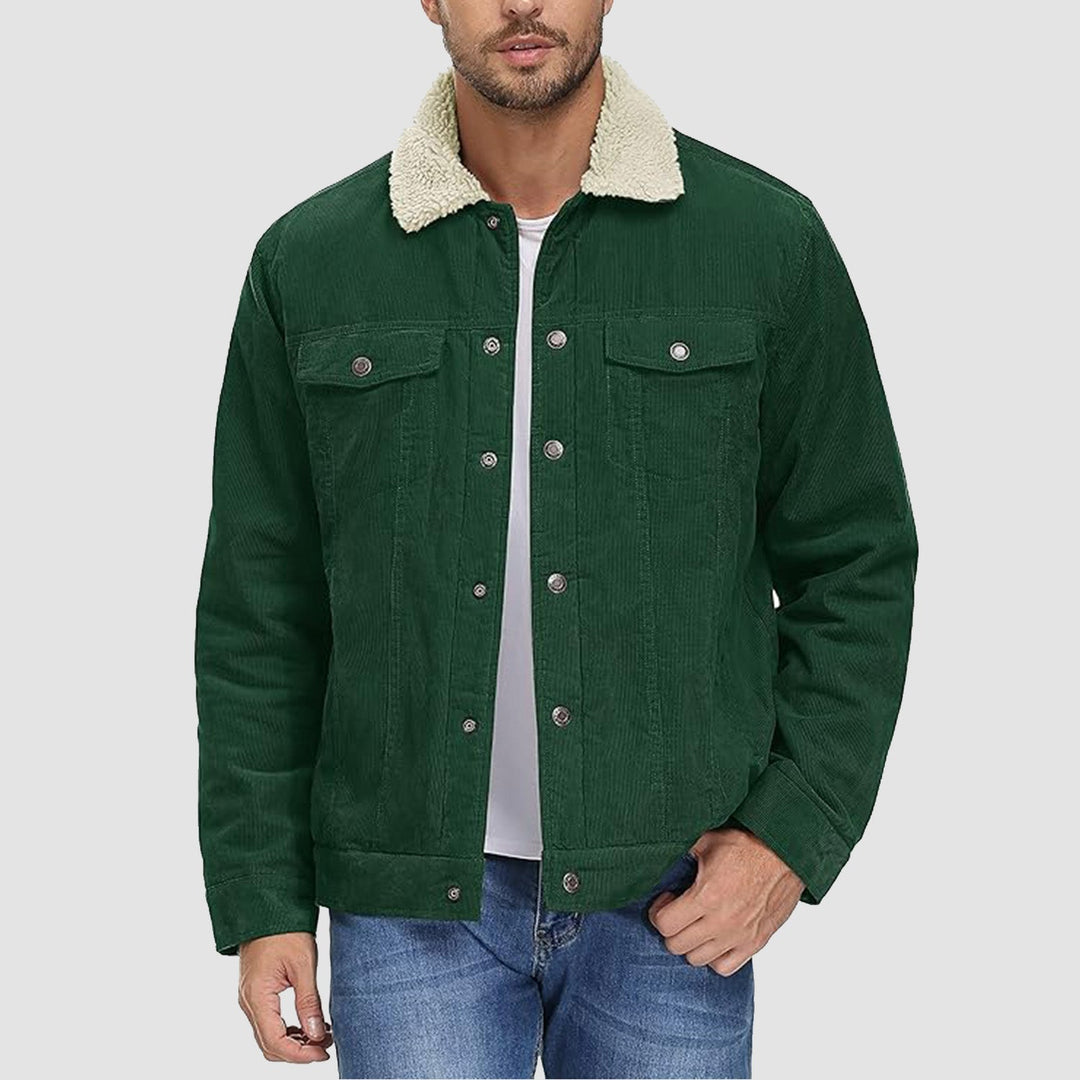 Veste en Velours Côtelé Homme Doublée Sherpa Boutons Pression