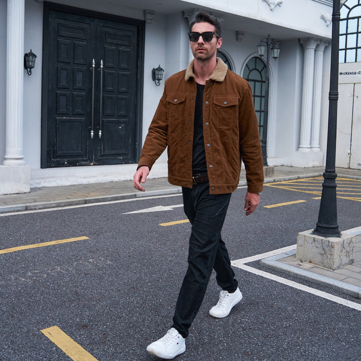Veste en Velours Côtelé Homme Doublée Sherpa Boutons Pression